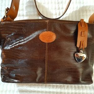 Sharif Brown lizard Embossed Shoulder Bag